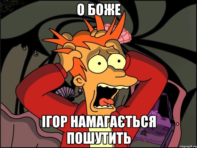 о боже Ігор намагається пошутить, Мем Фрай в панике