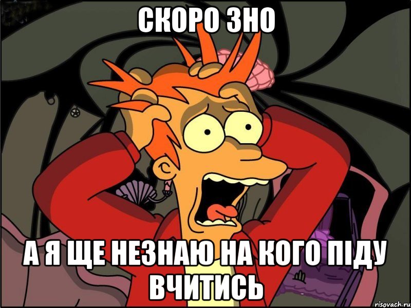 скоро ЗНО а я ще незнаю на кого піду вчитись, Мем Фрай в панике