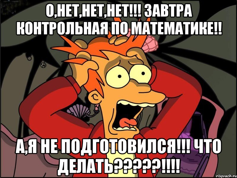 О,НЕТ,НЕТ,НЕТ!!! Завтра КОНТРОЛЬНАЯ по МАТЕМАТИКЕ!! А,я НЕ подготовился!!! Что делать?????!!!!, Мем Фрай в панике