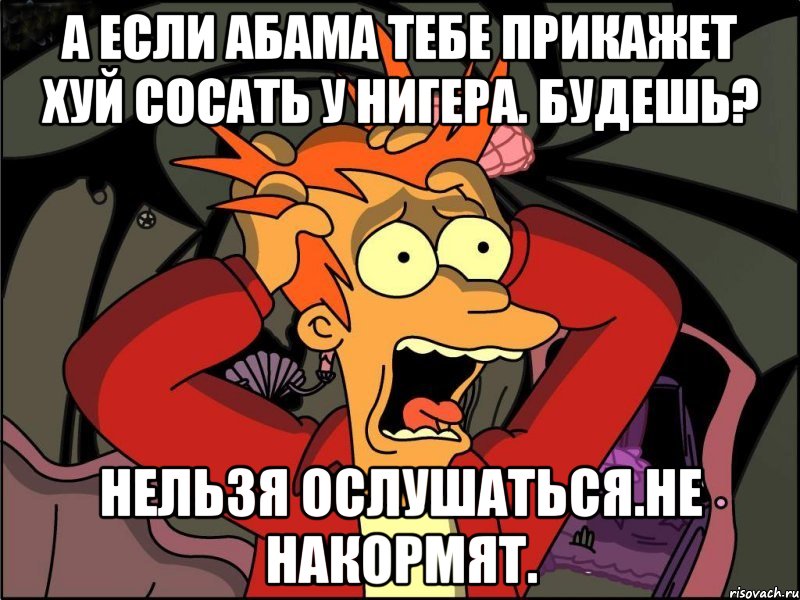 А если абама тебе прикажет хуй сосать у нигера. Будешь? Нельзя ослушаться.не накормят., Мем Фрай в панике