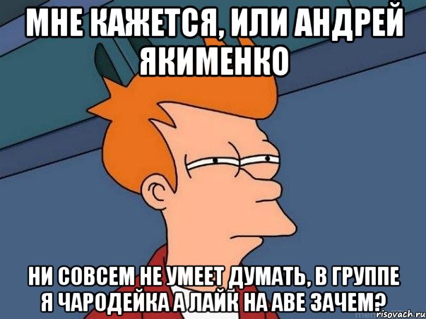 Мне кажется, или Андрей Якименко ни совсем не умеет думать, в группе я чародейка а лайк на аве зачем?, Мем  Фрай (мне кажется или)