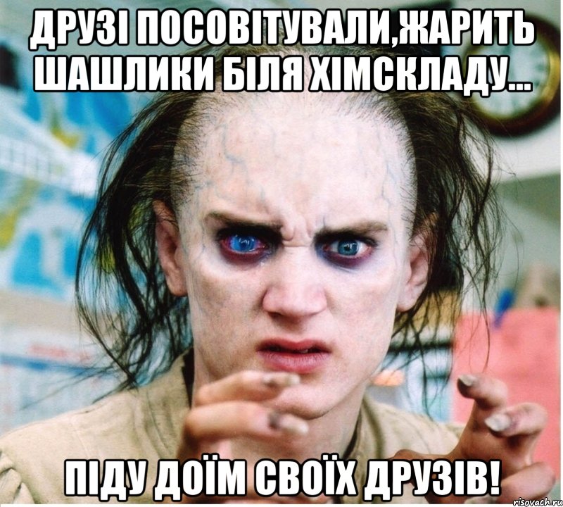 Друзі посовітували,жарить шашлики біля хімскладу... Піду доїм своїх друзів!, Мем фродум