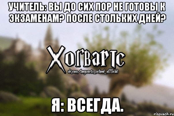 Учитель: вы до сих пор не готовы к экзаменам? После стольких дней? Я: Всегда., Мем Хогвартс