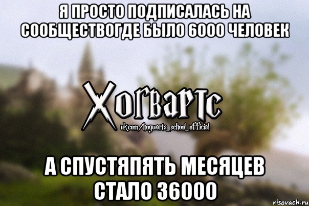 Я просто подписалась на сообществогде было 6000 человек А спустяпять месяцев стало 36000, Мем Хогвартс