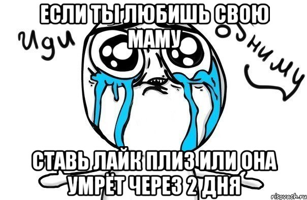 ЕСЛИ ТЫ ЛЮБИШЬ СВОЮ МАМУ СТАВЬ ЛАЙК ПЛИЗ ИЛИ ОНА УМРЁТ ЧЕРЕЗ 2 ДНЯ, Мем Иди обниму