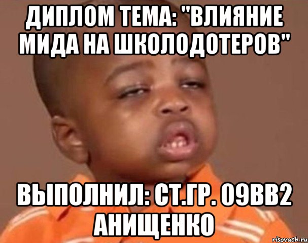 ДИПЛОМ ТЕМА: "Влияние мида на школодотеров" Выполнил: ст.гр. 09ВВ2 Анищенко, Мем  Какой пацан (негритенок)