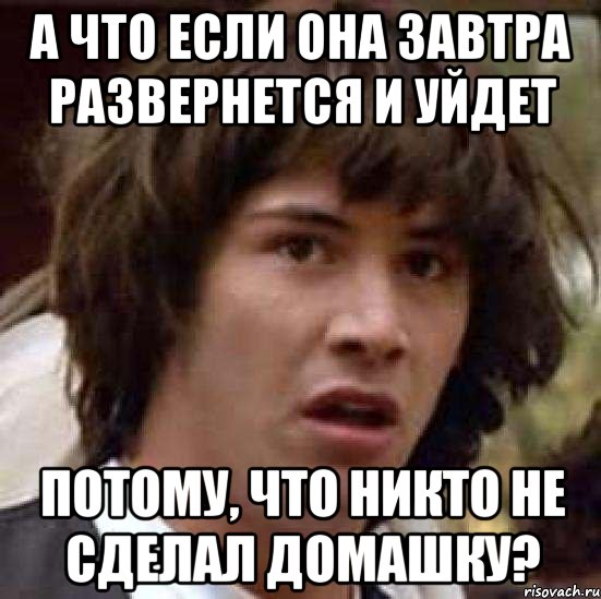 а что если она завтра развернется и уйдет потому, что никто не сделал домашку?, Мем А что если (Киану Ривз)