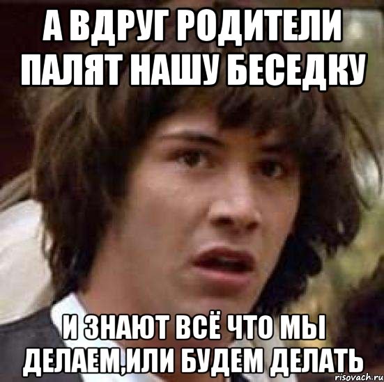 А вдруг родители палят нашу беседку И знают всё что мы делаем,или будем делать, Мем А что если (Киану Ривз)