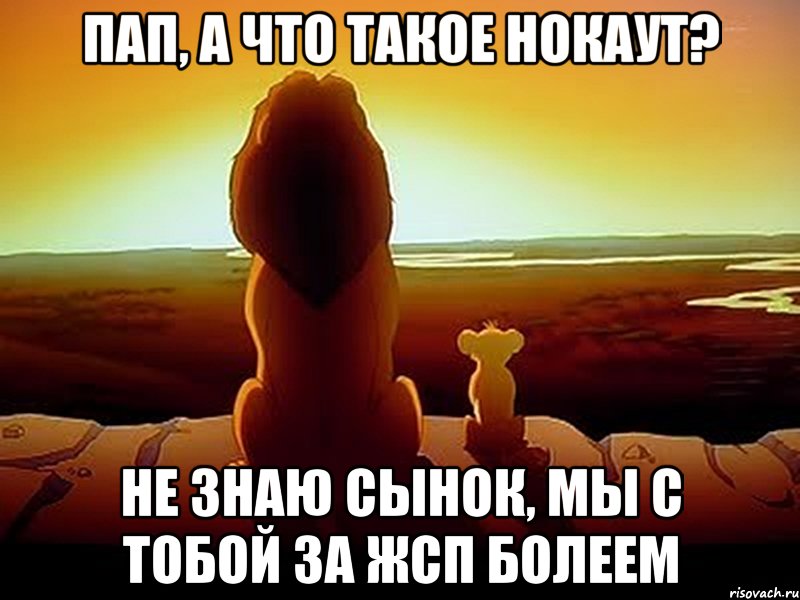 Пап, а что такое нокаут? Не знаю сынок, мы с тобой за ЖСП болеем, Мем  король лев