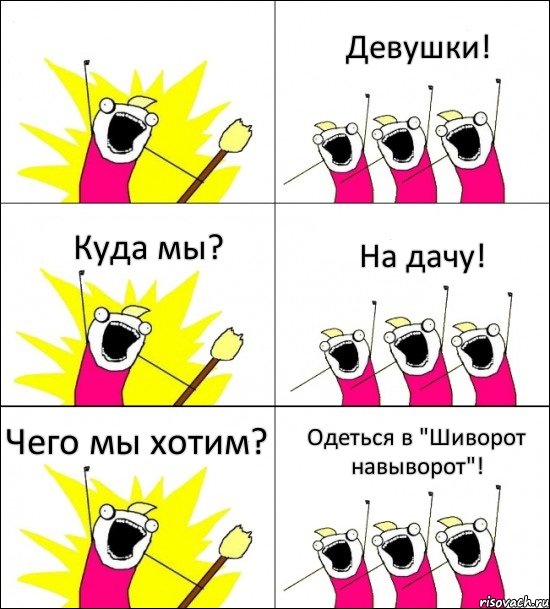  Девушки! Куда мы? На дачу! Чего мы хотим? Одеться в "Шиворот навыворот"!, Комикс кто мы