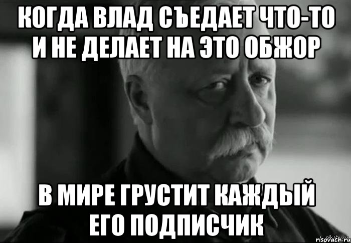 Когда Влад съедает что-то и не делает на это обжор В мире грустит каждый его подписчик, Мем Не расстраивай Леонида Аркадьевича