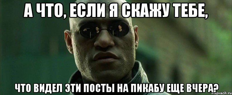 А что, если я скажу тебе, что видел эти посты на пикабу еще вчера?, Мем  морфеус