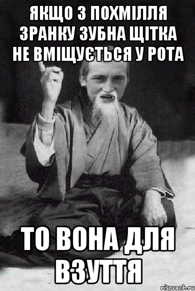 якщо з похмілля зранку зубна щітка не вміщується у рота то вона для взуття, Мем Мудрий паца