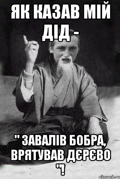 Як казав мій дід - " завалів бобра, врятував дєрєво "!, Мем Мудрий паца