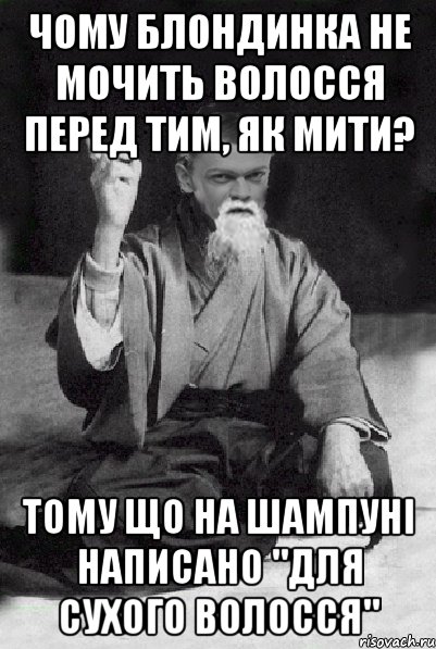 Чому блондинка не мочить волосся перед тим, як мити? Тому що на шампуні написано "Для сухого волосся"