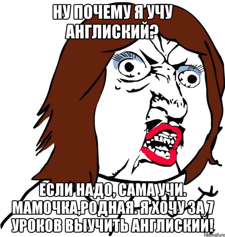 ну почему я учу англиский? если надо, сама учи. Мамочка,родная. я хочу за 7 уроков выучить англиский!, Мем Ну почему (девушка)