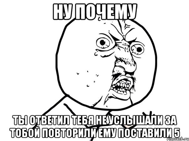 Ну почему Ты ответил тебя не услышали за тобой повторили ему поставили 5, Мем Ну почему (белый фон)