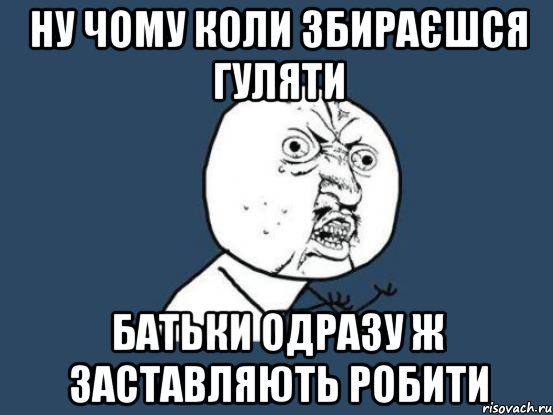 ну чому коли збираєшся гуляти батьки одразу ж заставляють робити, Мем Ну почему