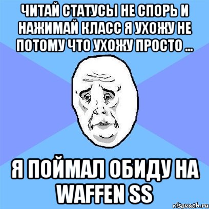 читай статусы не спорь и нажимай класс я ухожу не потому что ухожу просто ... я поймал обиду на Waffen SS, Мем Okay face