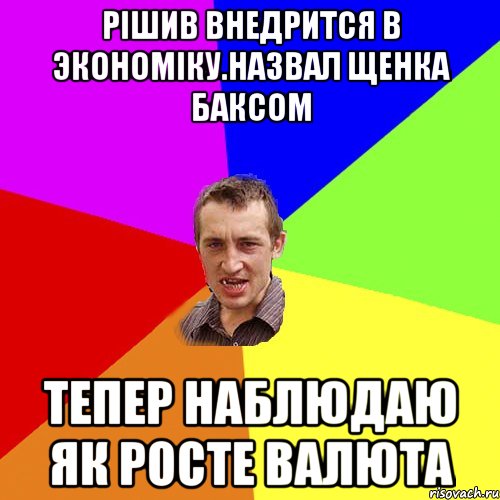 Рiшив внедрится в экономiку.Назвал щенка баксом тепер наблюдаю як росте валюта, Мем Чоткий паца