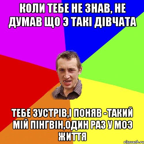 коли тебе не знав, не думав що э такi дiвчата тебе зустрiв,i поняв -такий мIй пiнгвiн,один раз у моэ життя, Мем Чоткий паца