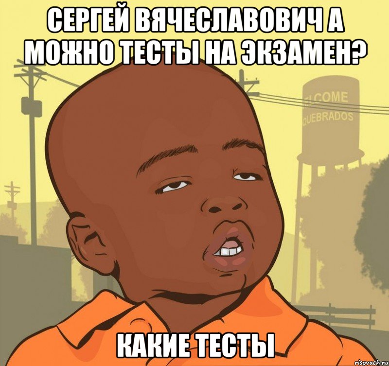 Сергей Вячеславович а можно тесты на экзамен? какие тесты, Мем Пацан наркоман