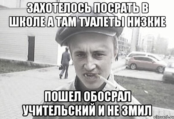 захотелось посрать в школе а там туалеты низкие пошел обосрал учительский и не змил, Мем Пацанська философия