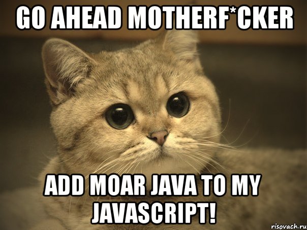 Go ahead motherf*cker Add moar Java to my Javascript!, Мем Пидрила ебаная котик