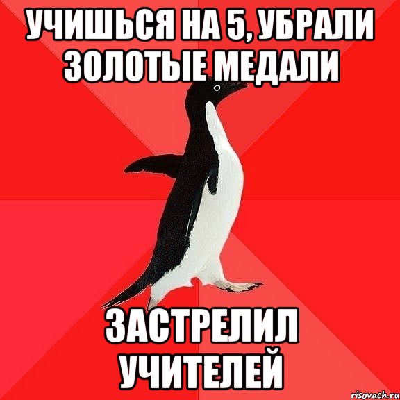 учишься на 5, убрали золотые медали застрелил учителей, Мем  социально-агрессивный пингвин