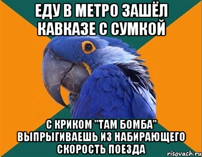 Еду в метро зашёл Кавказе с сумкой С криком ''там бомба'' выпрыгиваешь из набирающего скорость поезда