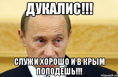 ДУКАЛИС!!! СЛУЖИ ХОРОШО И В КРЫМ ПОПОДЕШЬ!!!, Мем путин