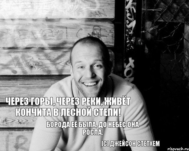 Через горы, через реки, живёт Кончита в лесной степи! Борода её была, до небес она росла. [c] Джейсон Стетхем, Мем  Стэтхэм