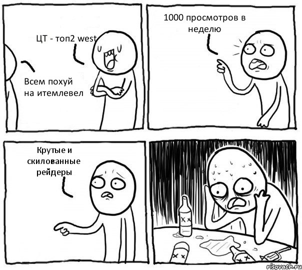 ЦТ - топ2 west Всем похуй на итемлевел 1000 просмотров в неделю Крутые и скилованные рейдеры, Комикс Самонадеянный алкоголик