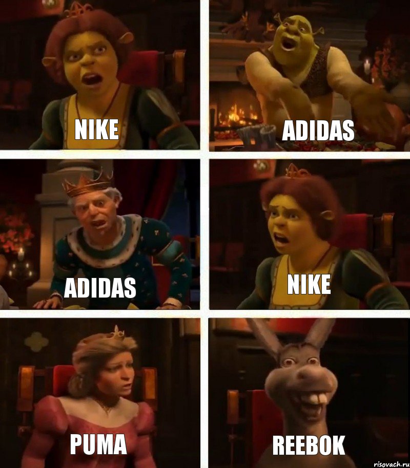 nike adidas puma adidas nike reebok, Комикс  Шрек Фиона Гарольд Осел