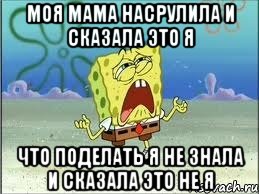 Моя мама насрулила и сказала это я что поделать я не знала и сказала это не я, Мем Спанч Боб плачет