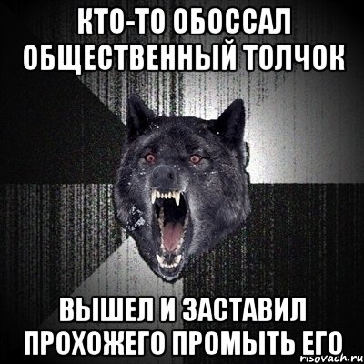 Кто-то обоссал общественный толчок Вышел и заставил прохожего промыть его, Мем Сумасшедший волк