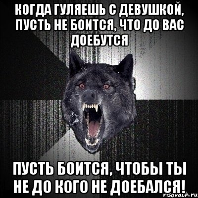 КОГДа гуляешь с девушкой, пусть не боится, что до вас доебутся пусть боится, чтобы ты не до кого не доебался!, Мем Сумасшедший волк