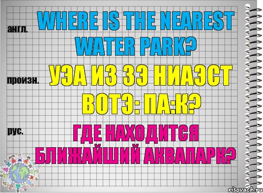 Where is the nearest water park? уэа из зэ ниаэст вотэ: па:к? Где находится ближайший аквапарк?, Комикс  Перевод с английского