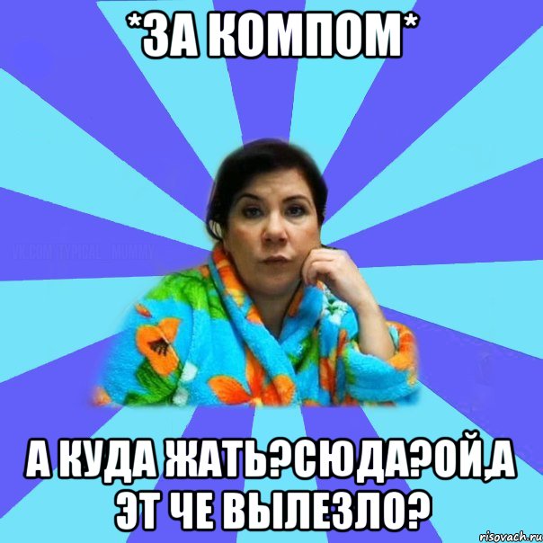 *За компом* а куда жать?сюда?ой,а эт че вылезло?, Мем типичная мама