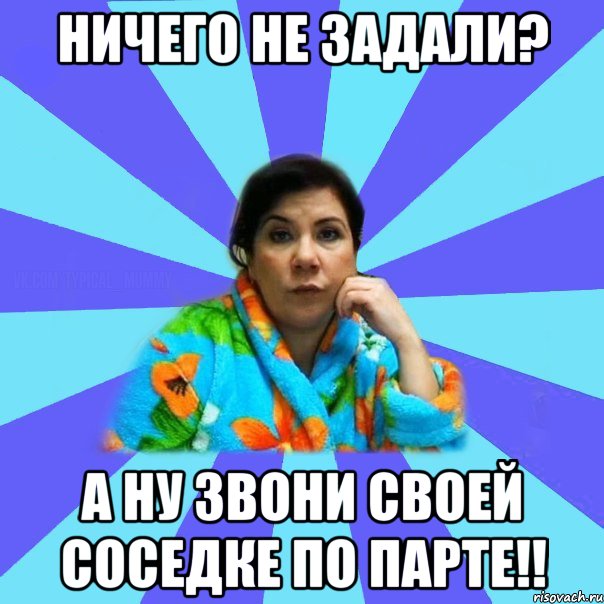 ничего не задали? а ну звони своей соседке по парте!!, Мем типичная мама