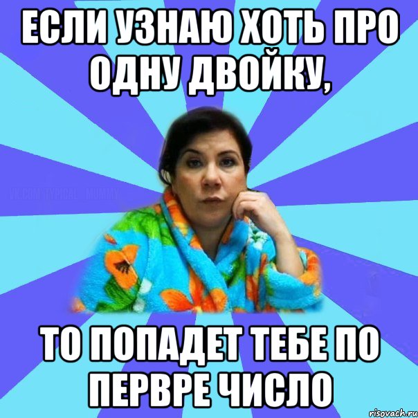 Если узнаю хоть про одну двойку, то попадет тебе по первре число, Мем типичная мама