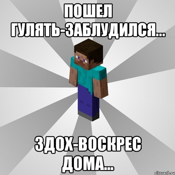 Пошел гулять-заблудился... Здох-воскрес дома..., Мем Типичный игрок Minecraft