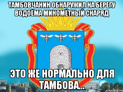 Тамбовчанин обнаружил на берегу водоёма миномётный снаряд Это же нормально для Тамбова..., Мем Типичный Тамбов