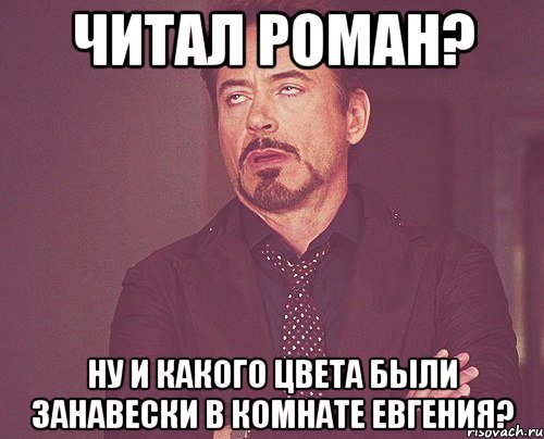 Читал роман? Ну и какого цвета были занавески в комнате Евгения?, Мем твое выражение лица