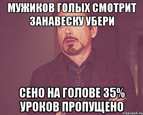 Мужиков голых смотрит Занавеску убери Сено на голове 35% уроков пропущено, Мем твое выражение лица