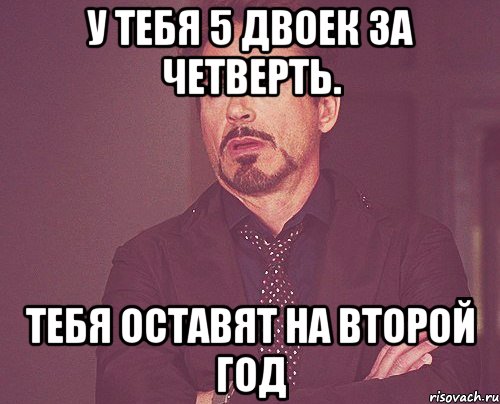 у тебя 5 двоек за четверть. тебя оставят на второй год, Мем твое выражение лица