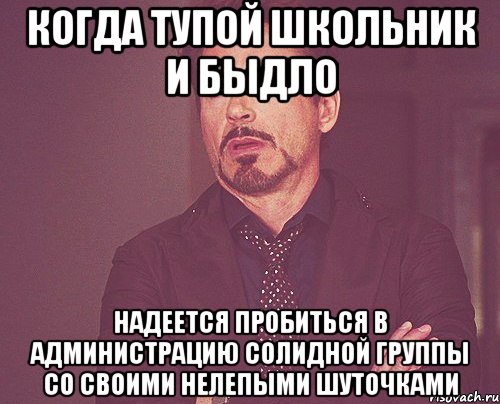 Когда тупой школьник и быдло Надеется пробиться в администрацию солидной группы со своими нелепыми шуточками, Мем твое выражение лица