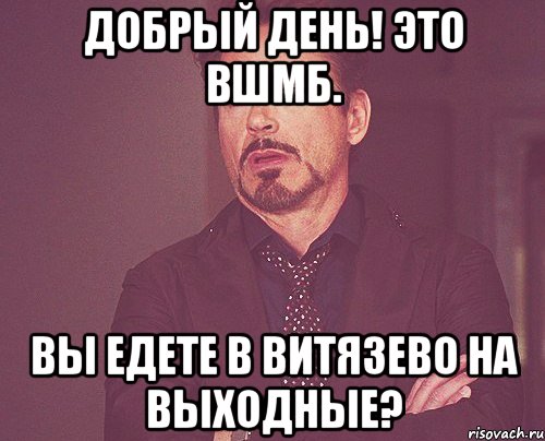 Добрый день! Это ВШМБ. Вы едете в Витязево на выходные?, Мем твое выражение лица