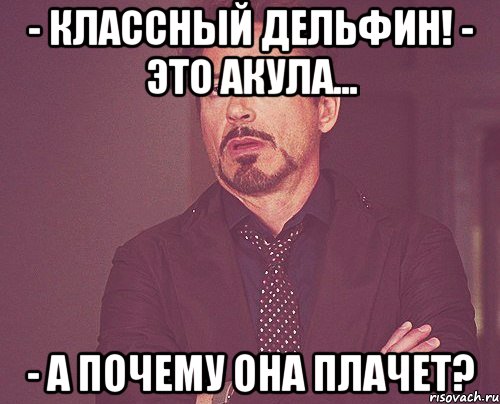 - Классный дельфин! - Это акула... - А почему она плачет?, Мем твое выражение лица