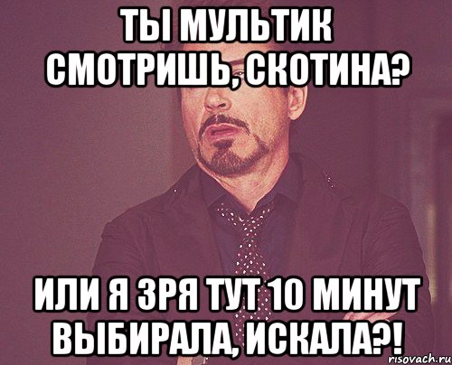 ты мультик смотришь, скотина? или я зря тут 10 минут выбирала, искала?!, Мем твое выражение лица